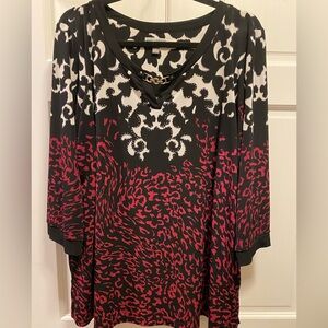 JM Collection Black and Red Patterned Tunic